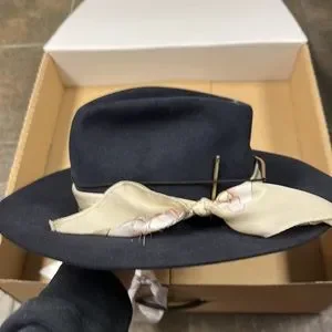 Nick Fouquet Navy Blue Suede Fedora Hat 100x Beaver fur felt Teressa Foglia NICK FOUQUET | OLIVE BRANCH HAT main image 4